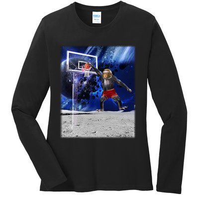 Air Ape Dunking Basketball Monkey Ladies Long Sleeve Shirt
