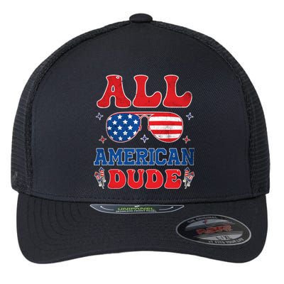 All American Dude 4th Of July Patriotic Teens Cool Gift Flexfit Unipanel Trucker Cap