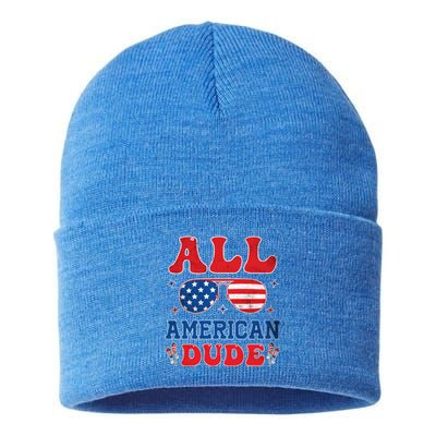 All American Dude 4th Of July Patriotic Teens Cool Gift Sustainable Knit Beanie