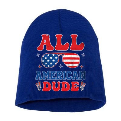 All American Dude 4th Of July Patriotic Teens Cool Gift Short Acrylic Beanie