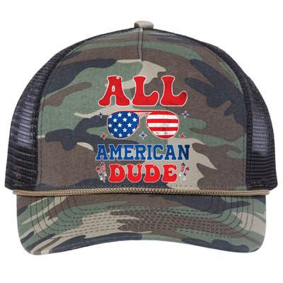 All American Dude 4th Of July Patriotic Teens Cool Gift Retro Rope Trucker Hat Cap