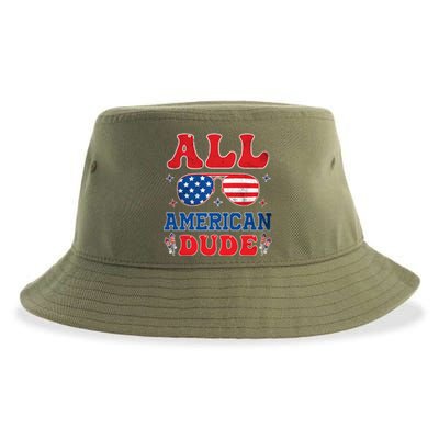 All American Dude 4th Of July Patriotic Teens Cool Gift Sustainable Bucket Hat