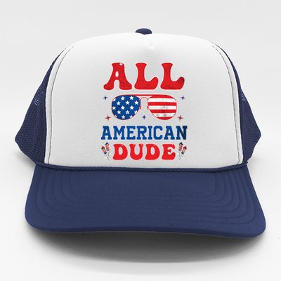 All American Dude 4th Of July Patriotic Teens Cool Gift Trucker Hat