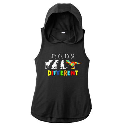 Autism Awareness Dinosaur Its Ok To Be Different Ladies PosiCharge Tri-Blend Wicking Draft Hoodie Tank