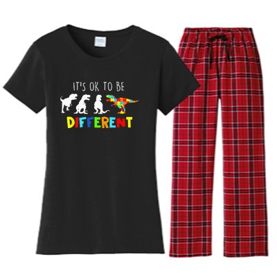 Autism Awareness Dinosaur Its Ok To Be Different Women's Flannel Pajama Set