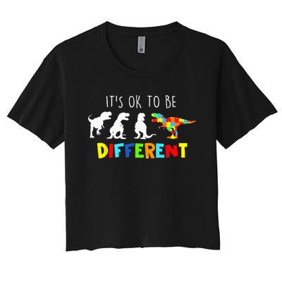 Autism Awareness Dinosaur Its Ok To Be Different Women's Crop Top Tee