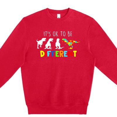 Autism Awareness Dinosaur Its Ok To Be Different Premium Crewneck Sweatshirt