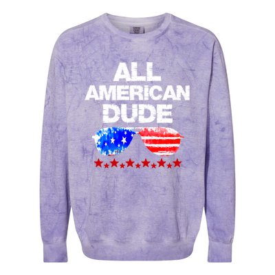 All American Dude 4th Of July Patriotic Family Sunglasses Cute Gift Colorblast Crewneck Sweatshirt