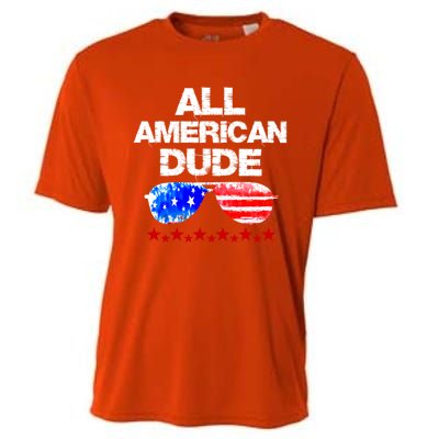 All American Dude 4th Of July Patriotic Family Sunglasses Cute Gift Cooling Performance Crew T-Shirt