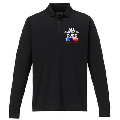 All American Dude 4th Of July Patriotic Family Sunglasses Cute Gift Performance Long Sleeve Polo