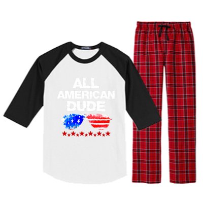 All American Dude 4th Of July Patriotic Family Sunglasses Cute Gift Raglan Sleeve Pajama Set