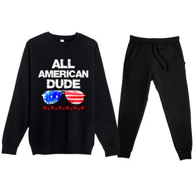 All American Dude 4th Of July Patriotic Family Sunglasses Cute Gift Premium Crewneck Sweatsuit Set