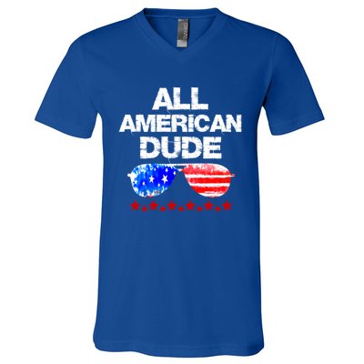 All American Dude 4th Of July Patriotic Family Sunglasses Cute Gift V-Neck T-Shirt