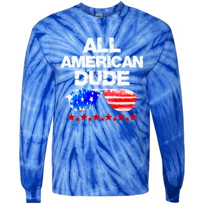 All American Dude 4th Of July Patriotic Family Sunglasses Cute Gift Tie-Dye Long Sleeve Shirt