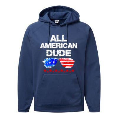 All American Dude 4th Of July Patriotic Family Sunglasses Cute Gift Performance Fleece Hoodie