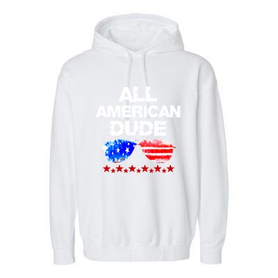 All American Dude 4th Of July Patriotic Family Sunglasses Cute Gift Garment-Dyed Fleece Hoodie