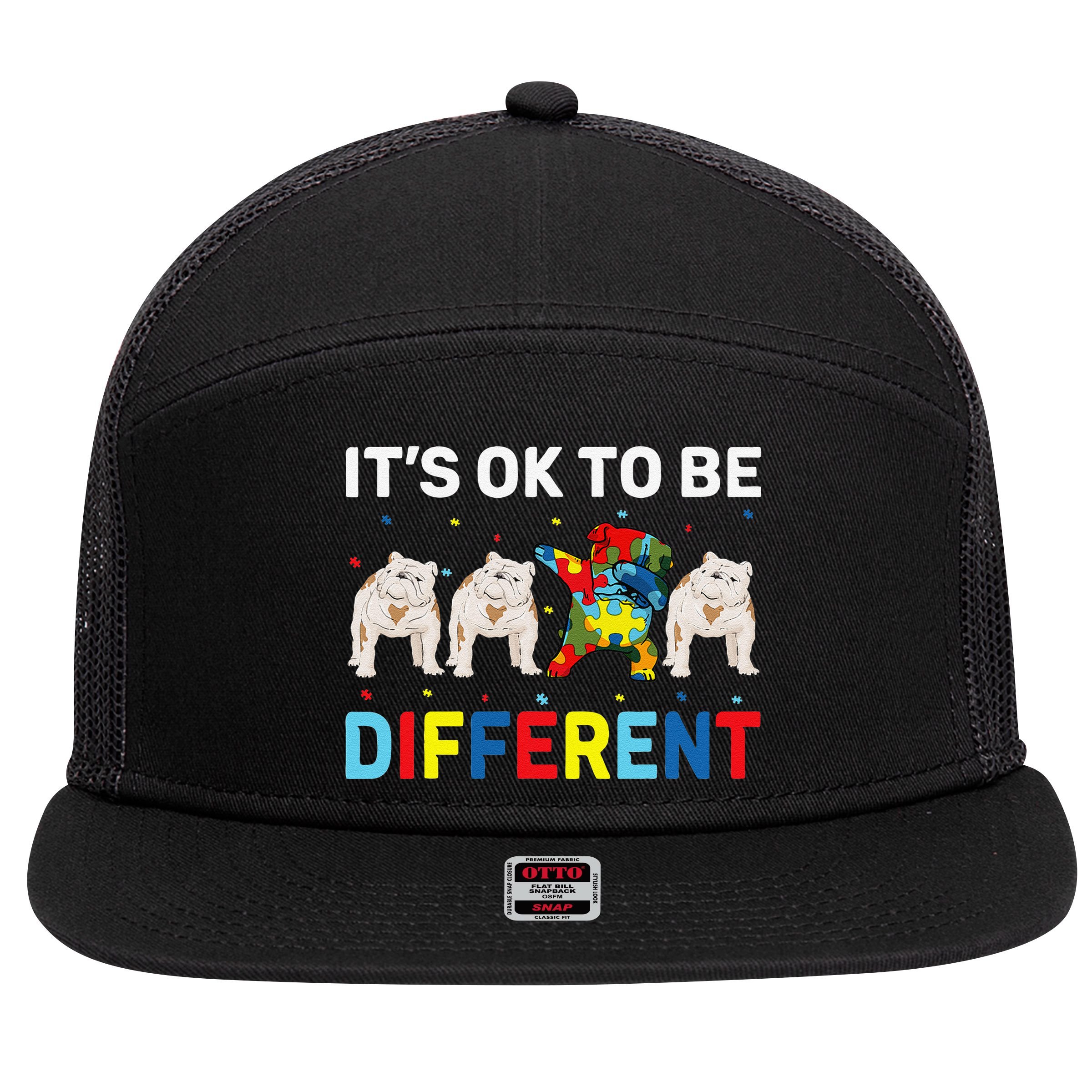 Autism Awareness Day Gift Funny Dabbing English Bulldog 7 Panel Mesh Trucker Snapback Hat