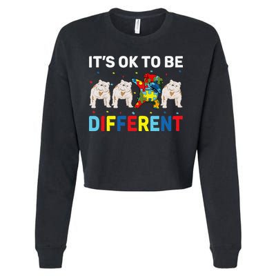 Autism Awareness Day Gift Funny Dabbing English Bulldog Cropped Pullover Crew