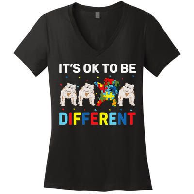 Autism Awareness Day Gift Funny Dabbing English Bulldog Women's V-Neck T-Shirt