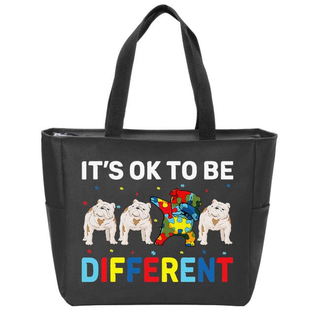 Autism Awareness Day Gift Funny Dabbing English Bulldog Zip Tote Bag
