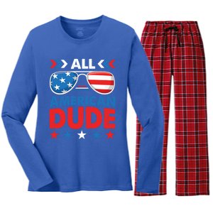 All American Dude 4th Of July Sunglasses Teens Gift Women's Long Sleeve Flannel Pajama Set 