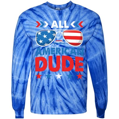 All American Dude 4th Of July Sunglasses Teens Gift Tie-Dye Long Sleeve Shirt