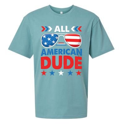 All American Dude 4th Of July Sunglasses Teens Gift Sueded Cloud Jersey T-Shirt