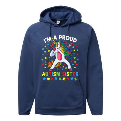 Autism Awareness Dabbing Unicorn Girl Proud Autism Sister Performance Fleece Hoodie