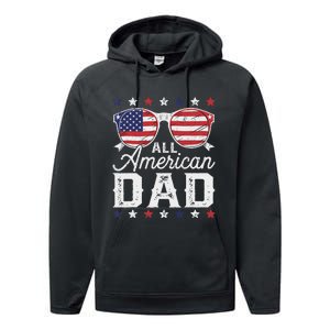 All American Dad 4th Of July Sunglasses Family Matching Performance Fleece Hoodie