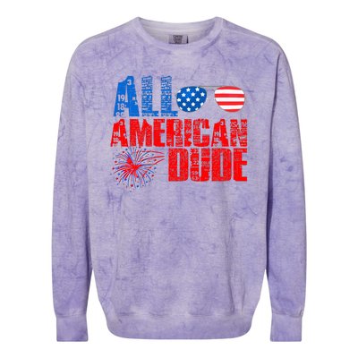 All American Dude 4th Of July Colorblast Crewneck Sweatshirt