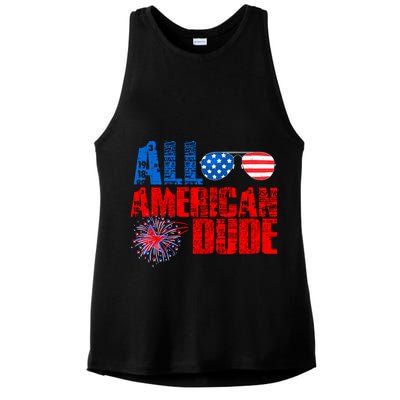All American Dude 4th Of July Ladies PosiCharge Tri-Blend Wicking Tank