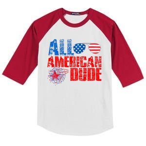 All American Dude 4th Of July Kids Colorblock Raglan Jersey