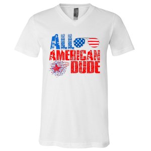 All American Dude 4th Of July V-Neck T-Shirt