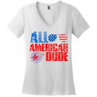 All American Dude 4th Of July Women's V-Neck T-Shirt