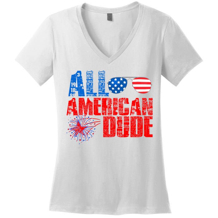 All American Dude 4th Of July Women's V-Neck T-Shirt