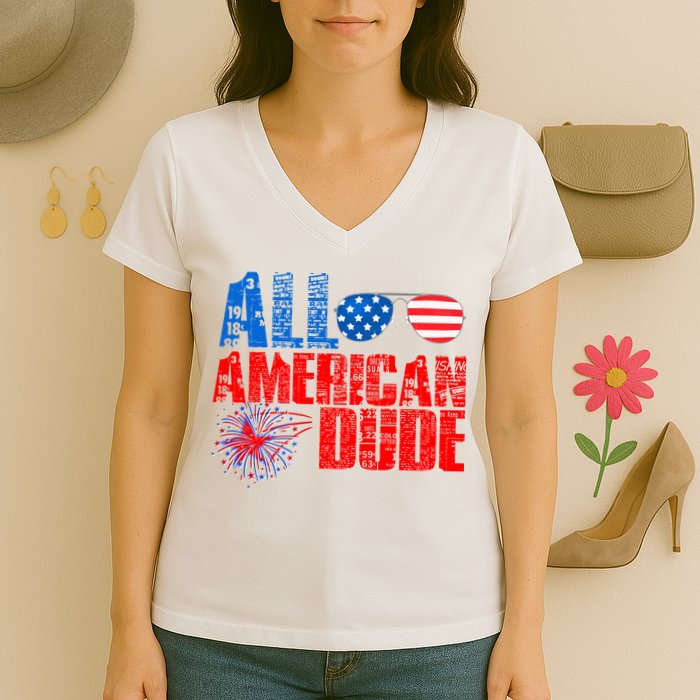 All American Dude 4th Of July Women's V-Neck T-Shirt