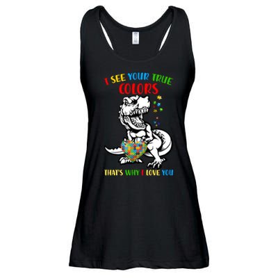 Autism Awareness Dinosaur I See Your True Colors  Meaningful Gift Ladies Essential Flowy Tank
