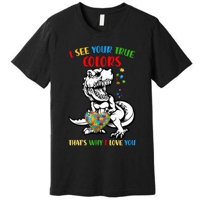 Autism Awareness Dinosaur I See Your True Colors  Meaningful Gift Premium T-Shirt