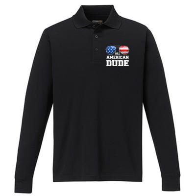 All American Dude 4th Of July Great Gift Performance Long Sleeve Polo