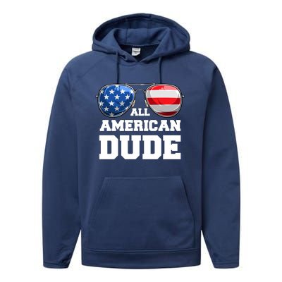 All American Dude 4th Of July Great Gift Performance Fleece Hoodie