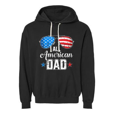 All american dad US flag sunglasses for matching 4th of July Garment-Dyed Fleece Hoodie