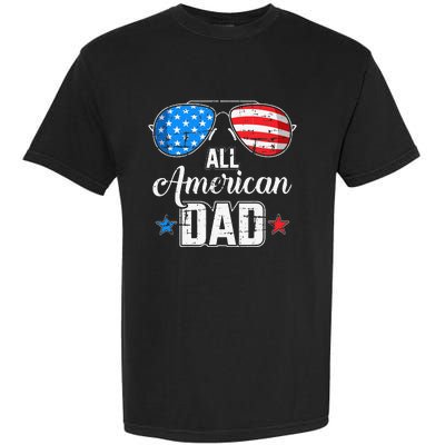 All american dad US flag sunglasses for matching 4th of July Garment-Dyed Heavyweight T-Shirt