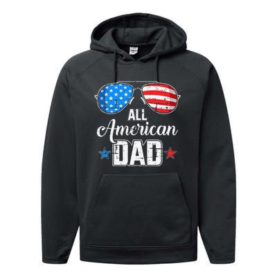 All american dad US flag sunglasses for matching 4th of July Performance Fleece Hoodie