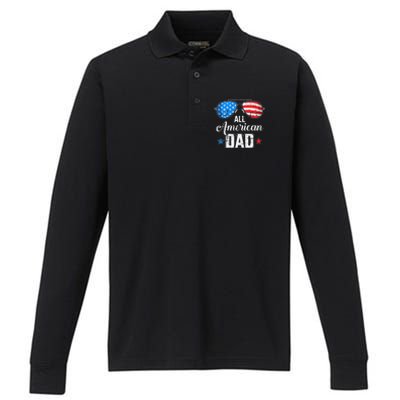 All american dad US flag sunglasses for matching 4th of July Performance Long Sleeve Polo