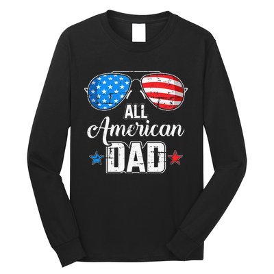 All american dad US flag sunglasses for matching 4th of July Long Sleeve Shirt