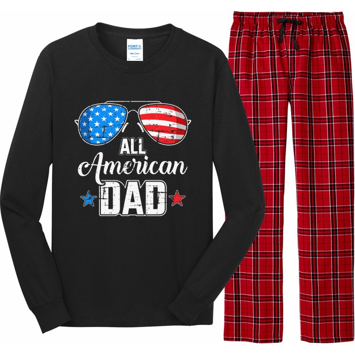 All american dad US flag sunglasses for matching 4th of July Long Sleeve Pajama Set