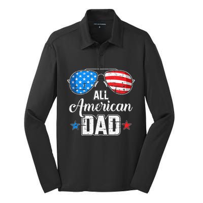 All american dad US flag sunglasses for matching 4th of July Silk Touch Performance Long Sleeve Polo