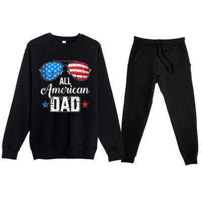 All american dad US flag sunglasses for matching 4th of July Premium Crewneck Sweatsuit Set