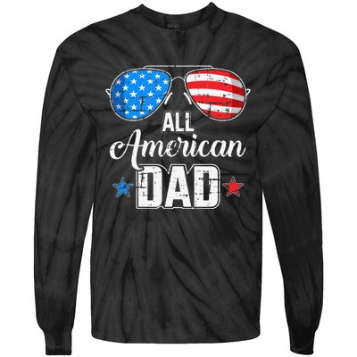 All american dad US flag sunglasses for matching 4th of July Tie-Dye Long Sleeve Shirt