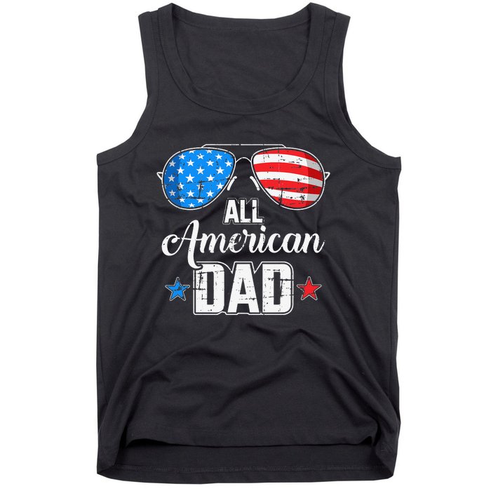 All american dad US flag sunglasses for matching 4th of July Tank Top